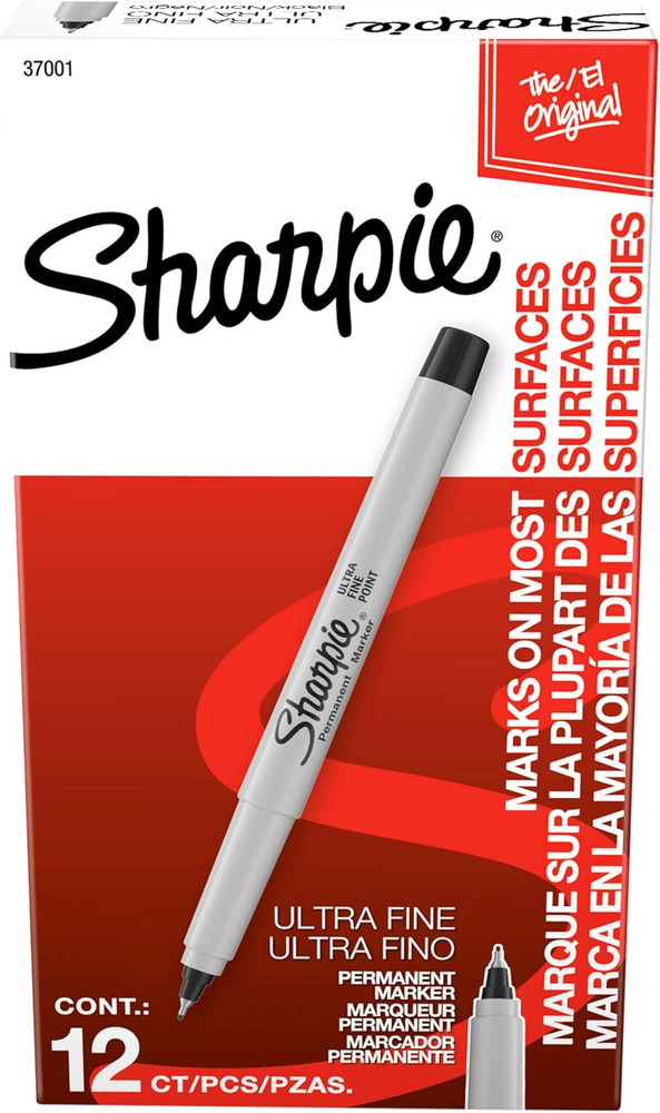 Sharpie Ultra Fine Tip Permanent Markers Set, Black, 12 Count, Quick Drying