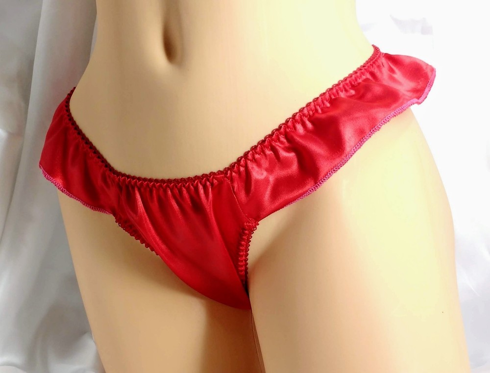 Red Satin Flutter thong panties VTG style