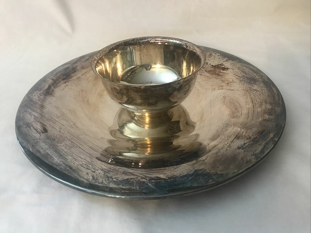 LARGE 12" SILVER PLATE CHIP AND DIP