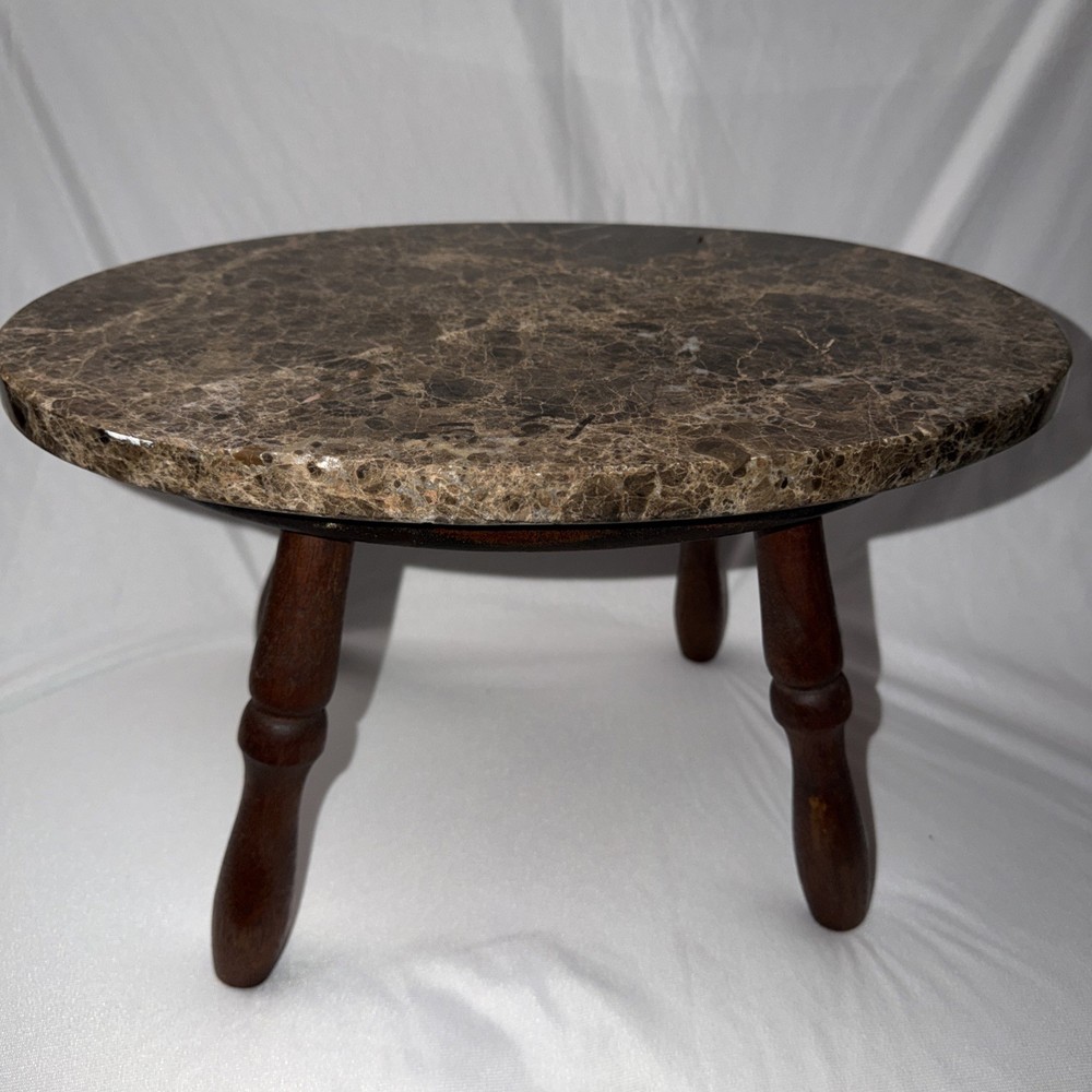 antique wooden step stool W/ Added Stone