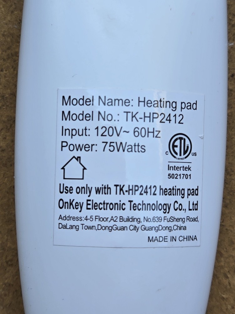 TK-HP2412 Electric Heating Pad Control White 75W 120VAC 4-Prong Controller