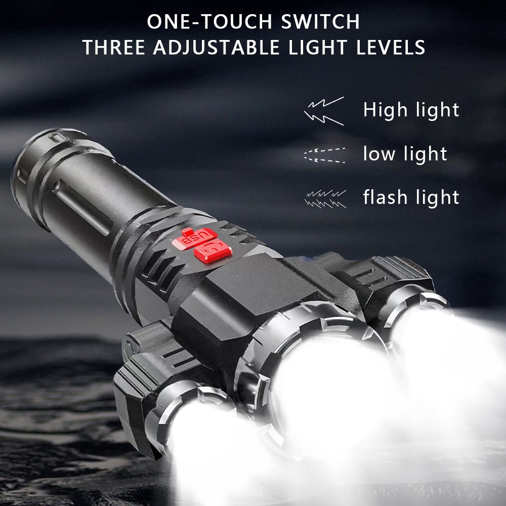 2PACK Super Bright 3-LED Flashlight Rechargeable Tactical Flashlights Work Light