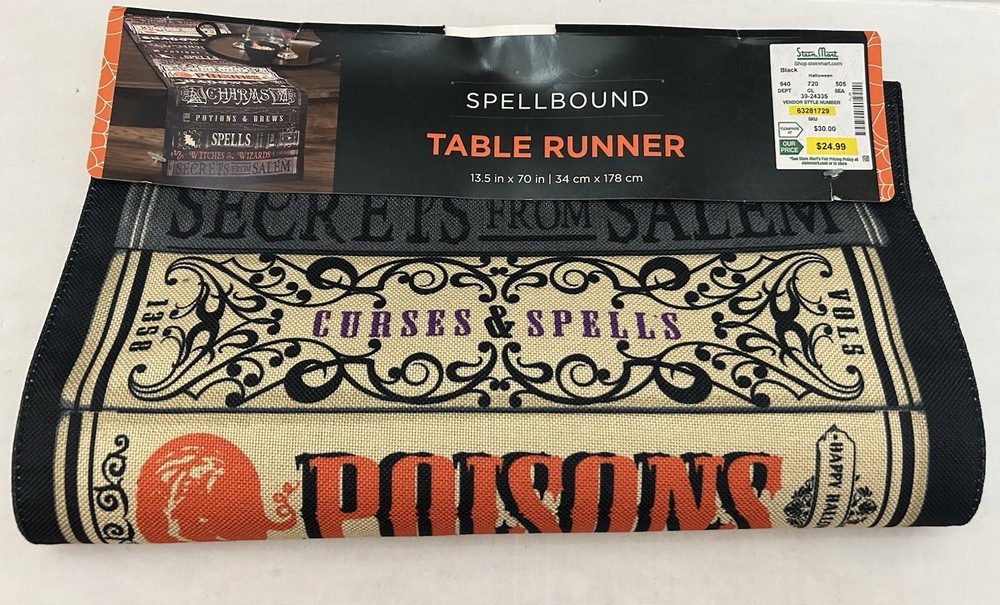 “Spell Bound” Table Runner 13.5”x70” Halloween Decoration Witchy Decor