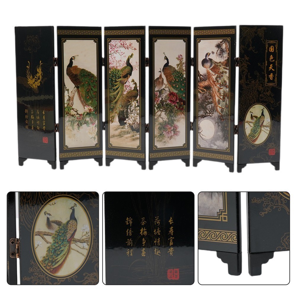 Suitable Screen Peacock Wood 6-Panel Divider Folding Ornament Partition