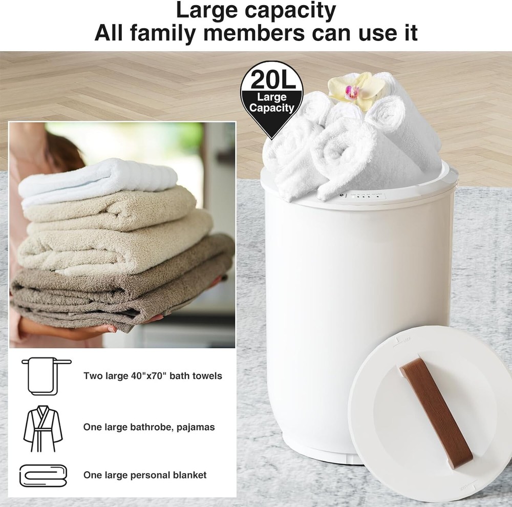 Extra Large Heated Towel Warmer with Timer - Safe Auto Shut Off & Wood Handle