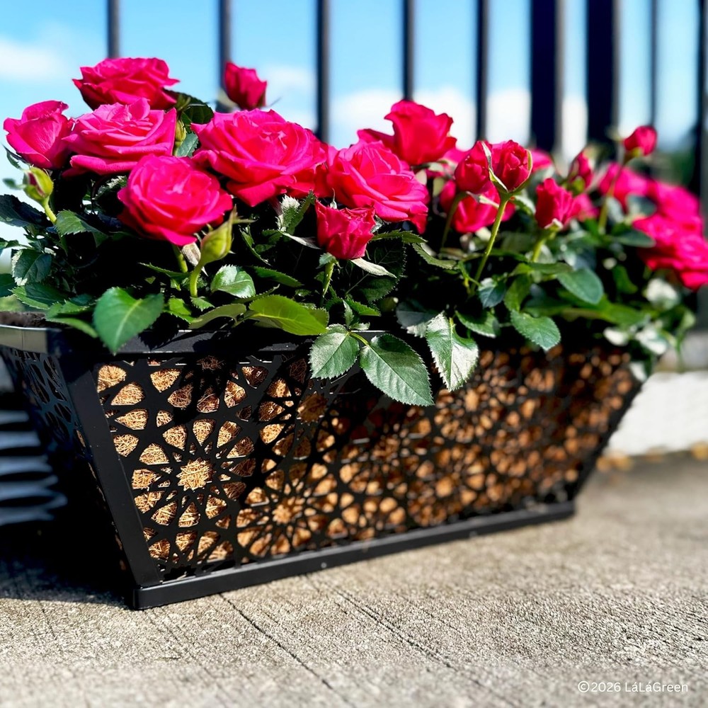 LaLaGreen 24" 2 Pack Rectangular Coco Liners Railing Planter–Large Trough Coir