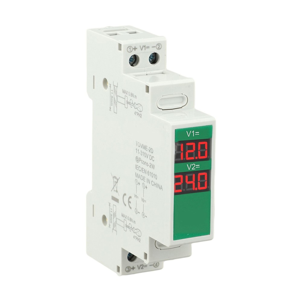 Compact For Din Rail Mountable Voltage Meter with LED Display for DC Use
