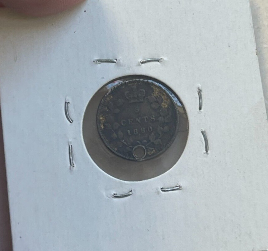 1880 Canada 5 Cents - Silver - Holed
