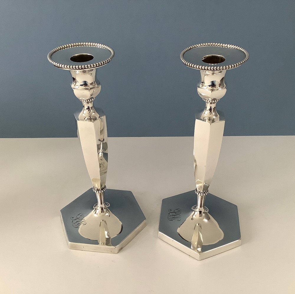 Elegant Pair of Antique Edwardian Solid Silver Candlesticks