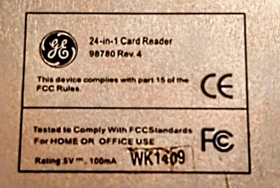 General Electric 24-In-1 Memory Card Reader w/USB Cord