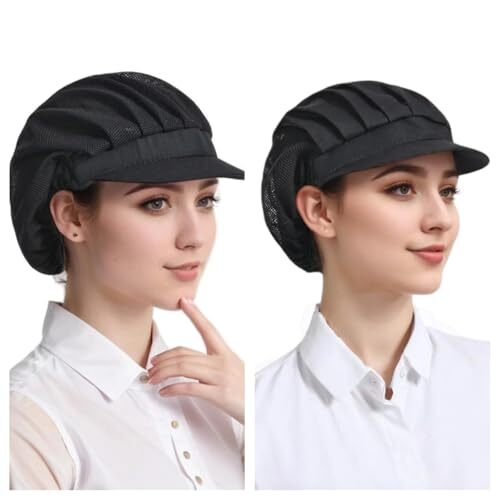 Chef Hat and Cooking Cap - 2Pcs/Set Adjustable Elastic Caps One Size Black