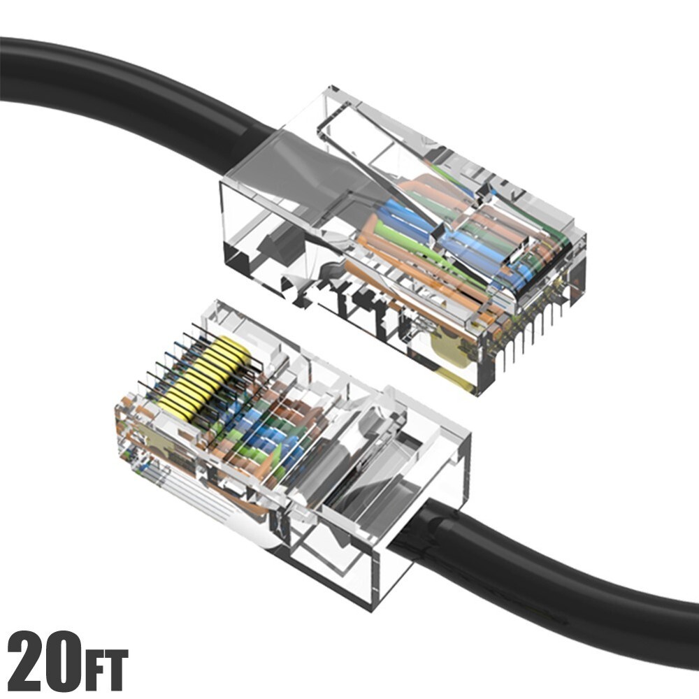 20FT Cat5E RJ45 Network LAN Ethernet UTP Non-Boot Patch Cable Copper Wire Black