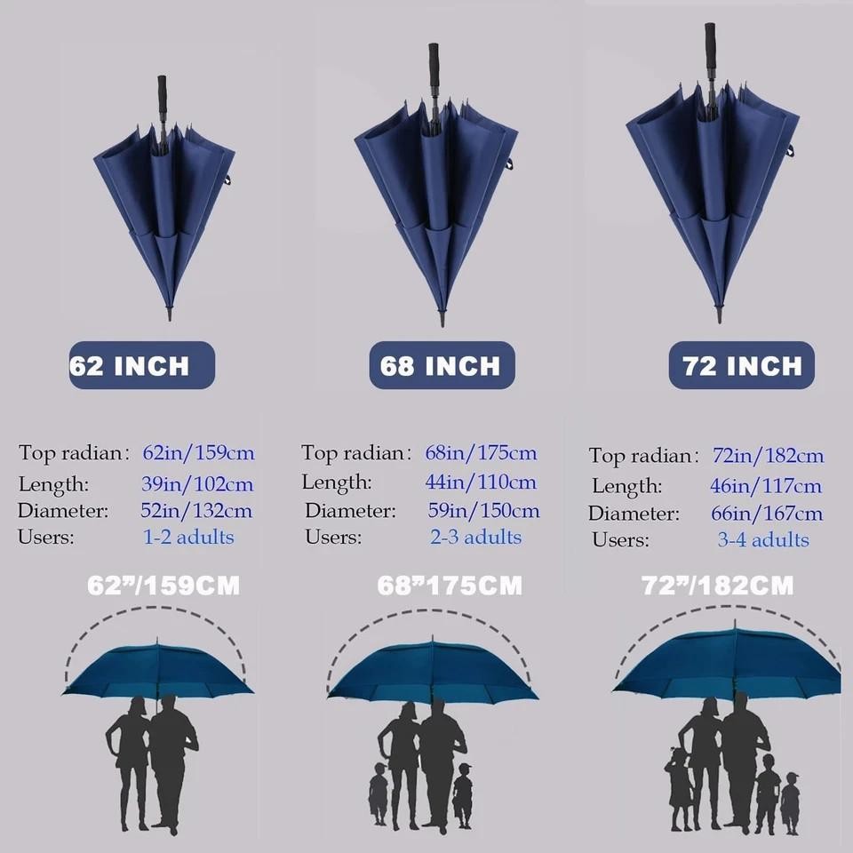 Golf Umbrella Large 62/68/72 Inch, Extra Large Oversize Double Canopy Vented ...