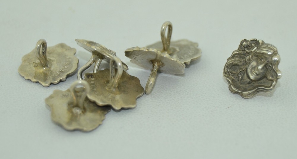 Art Nouveau Sterling Silver Maiden Button Set