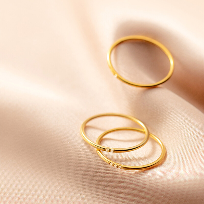 10K Solid Yellow Gold Stackable Ladies Ring With Natural Diamond Ring Size US5-7