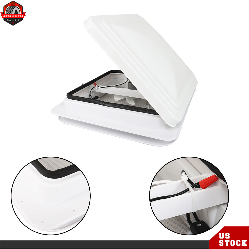 RV Roof Vent Fan Kit White 14" x 14" 12V 6" Blades For Camper Trailer Universal