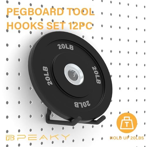 Heavy Duty Pegboard Hooks - Black Peg Board Hooks for Hanging Tools, Drill 12PC
