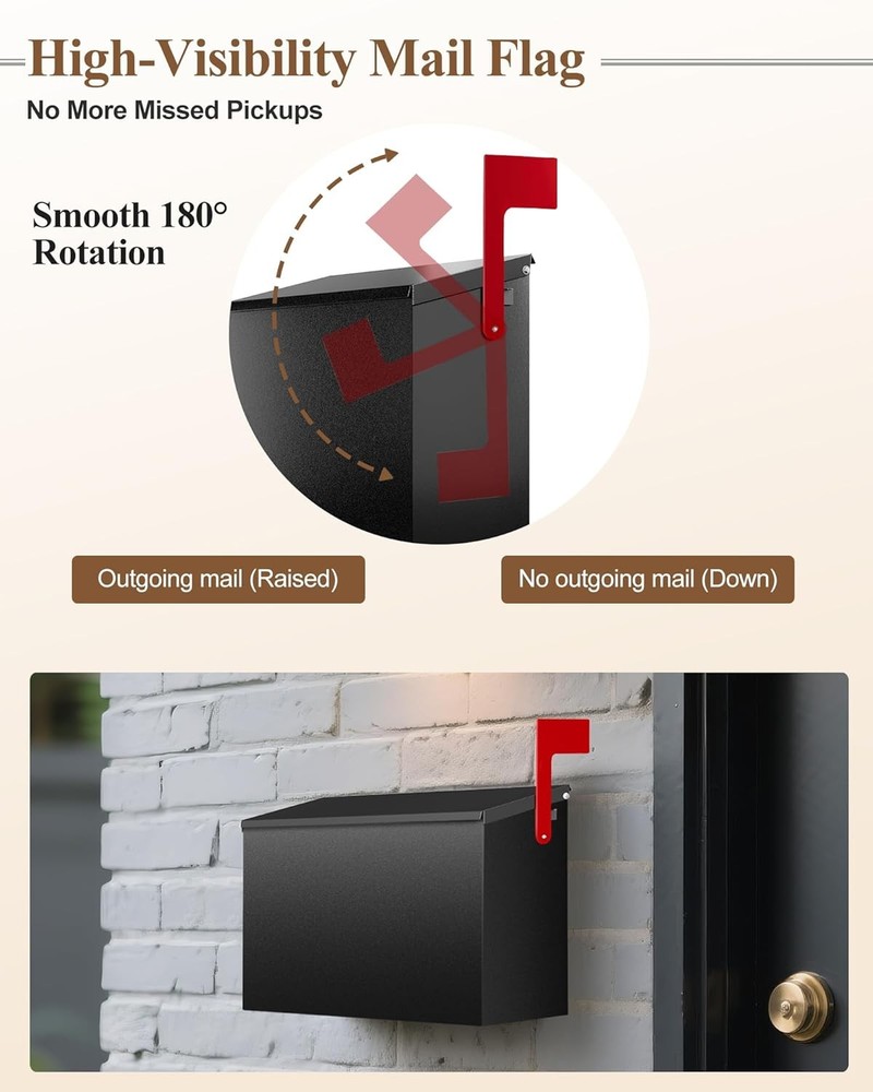 Wall-Mount Mailbox for Outside, Large Capacity Rust-Proof Mail Box with Black