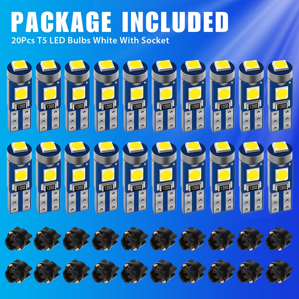 20x T5 74 17 37 3SMD LED Instrument Panel Dash Gauge Light Bulbs w/ Socket White