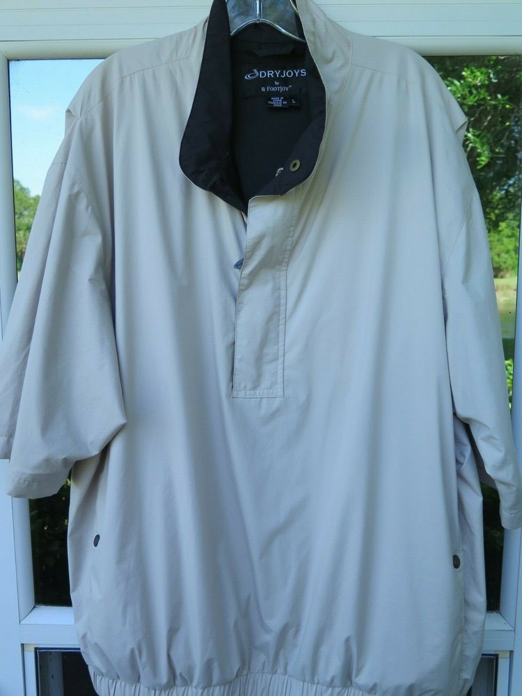 Dryjoys FootJoy Men's Beige Pullover 1/2 Zip Wind Rain Golf Polo Jacket Large