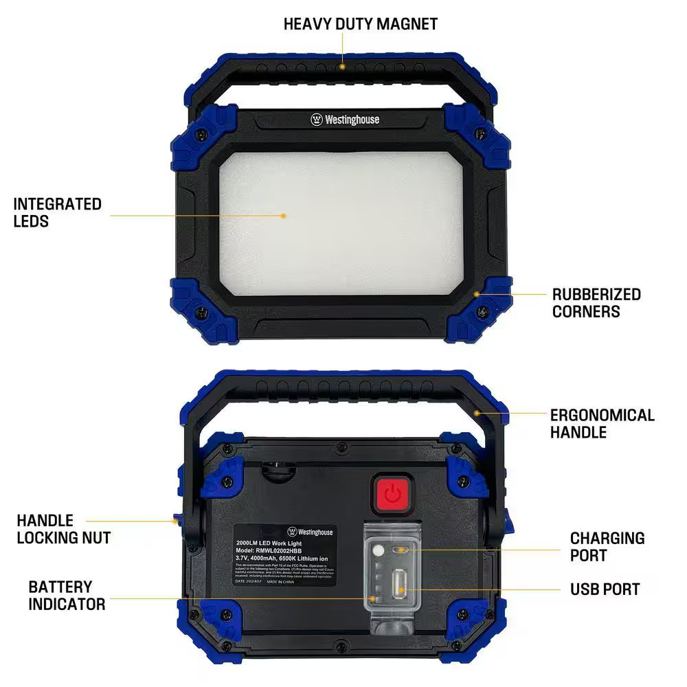 3.7-Volt 2000 Lumens LED Rechargeable Portable Work Light 2-Pack