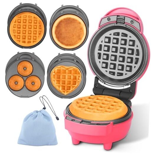 4 in 1 Waffle Maker Set: Mini Doughnut & Waffle Maker, Multi Mini Maker (Red)