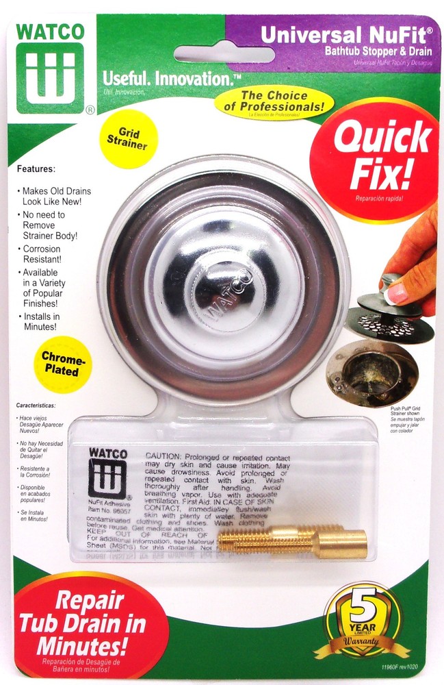 Watco - Universal NuFit Push Pull Bathtub Stopper with Grid Strainer