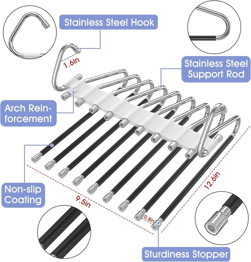 Upgrade 9 Layers Pants Hangers Space Saving 2 Pack Multifunctional Pants Rack