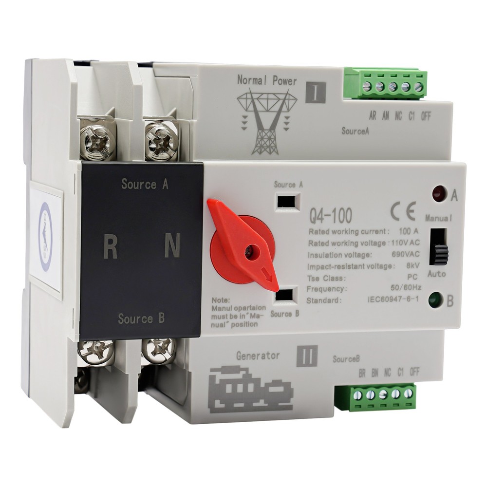 Automatic Transfer Switch 2P 100A Generator Changeover Switch Dual-Power NEW!