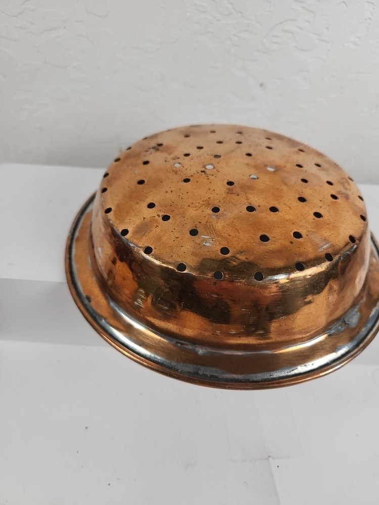 Vintage Solid Colander Strainer Steel Handle Country Rustic Patina 8.5” 2" deep