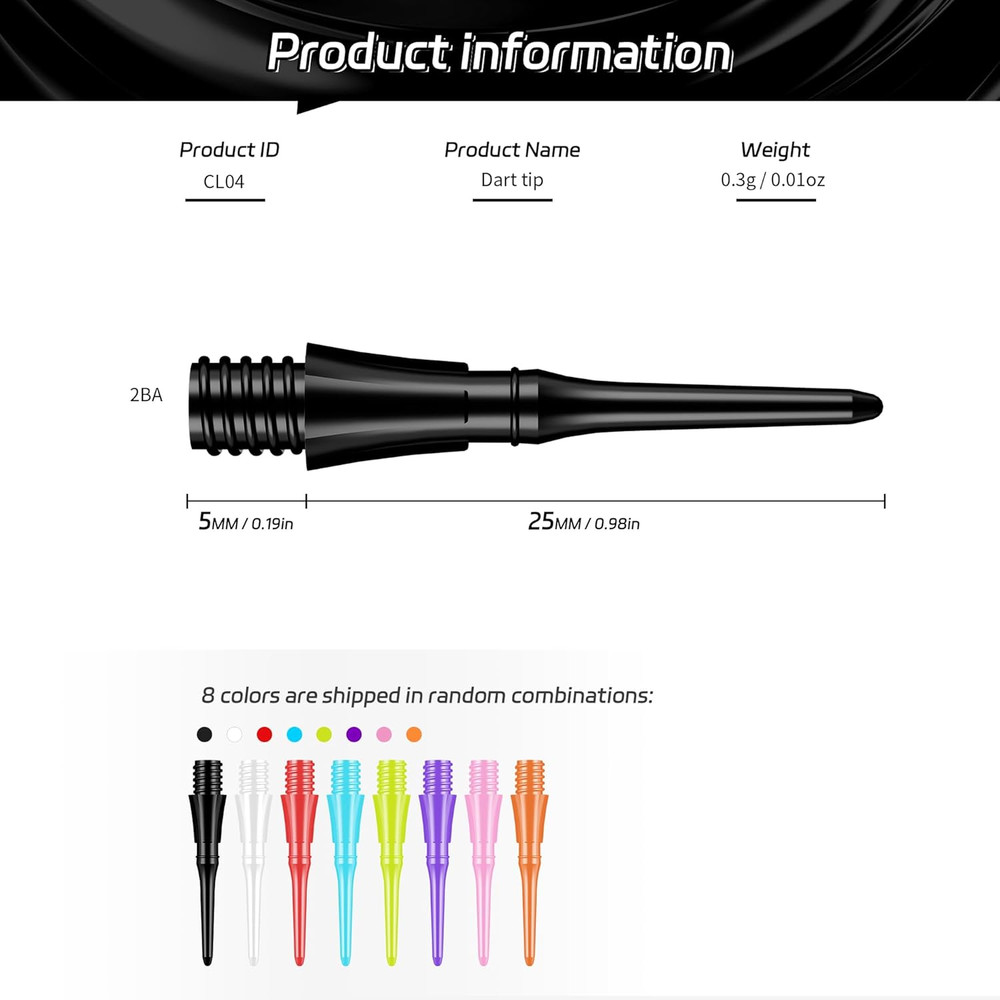 2BA Thread Soft Tip Dart Points - Plastic Dart Tips - 100 Pack Premium Replacem