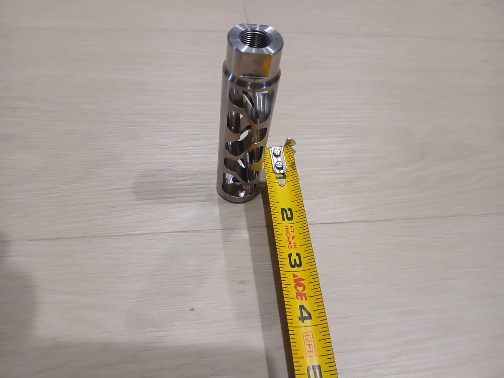 Stainless Steel Brake Handle Decorative Muzzle 1/2-28 Thread .255 Thru Hole.