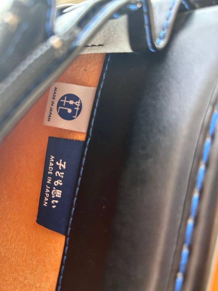 Ikedaya Randoseru Black Synthetic Leather School Backpack Blue Stitching