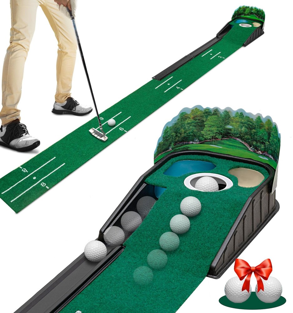 Indoor Golf Putting Green Mat 8ft Ball Return Alignment Wrinkle-Free