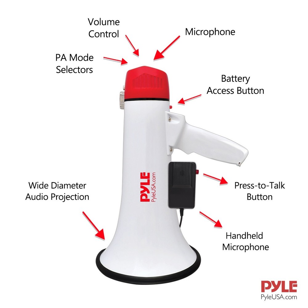 Pyle Bluetooth Bullhorn PA Megaphone iPhone Speaker w/ Wired Connection