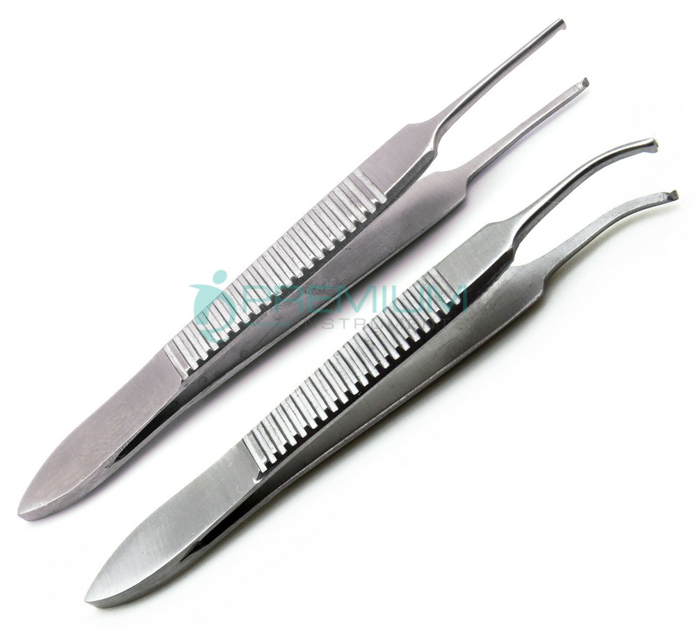 2 Pcs Iris Forceps 2.5" Kocher 0.5mm Straight & Curved Micro Instruments