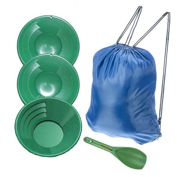 12" 10" 8" Green Gold Pans & Scoop Gold Panning Kit, Drawstring Pack