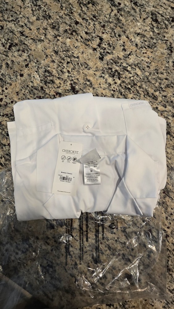 Cherokee White Project Lab Coat Notched Lapels Button Closure 3 Pockets CK452 M