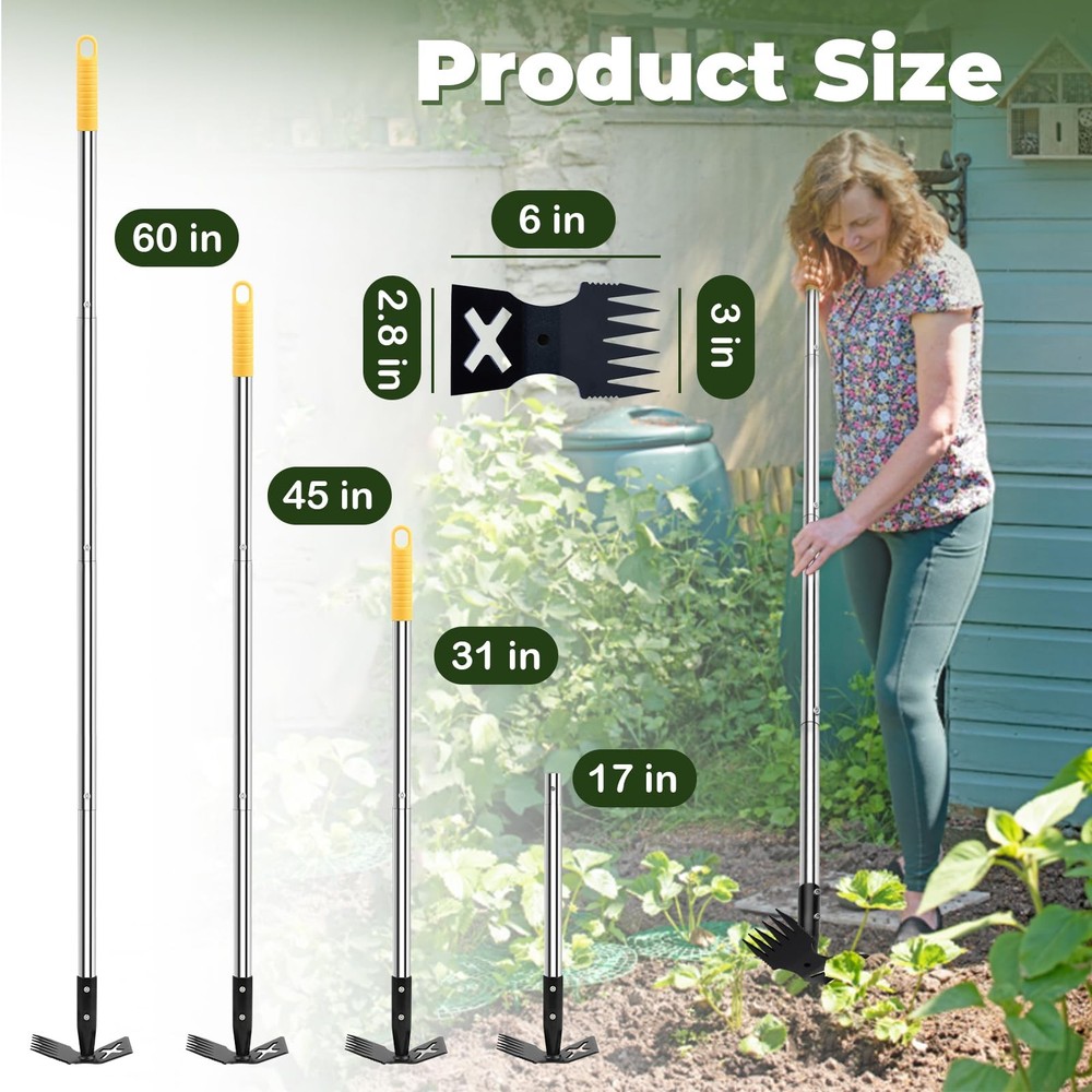 Weed Puller Tool with Long Handle, 60" Manual Weeding Tools Gardening, 2 in 1...