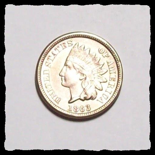 1863  Copper Nickel INDIAN HEAD CENT Bright & Sharp    AU+  #22C92