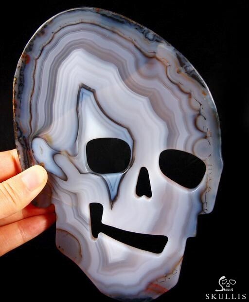 7.0" Agate Carved Crystal Slice Skull