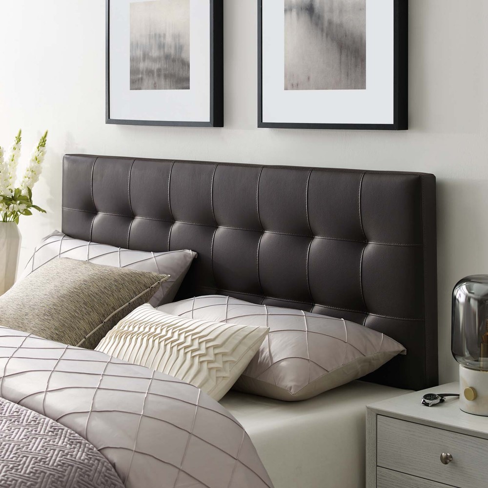 Modway Tufted Upholstered Faux Leather Square Queen Size Headboard in Brown