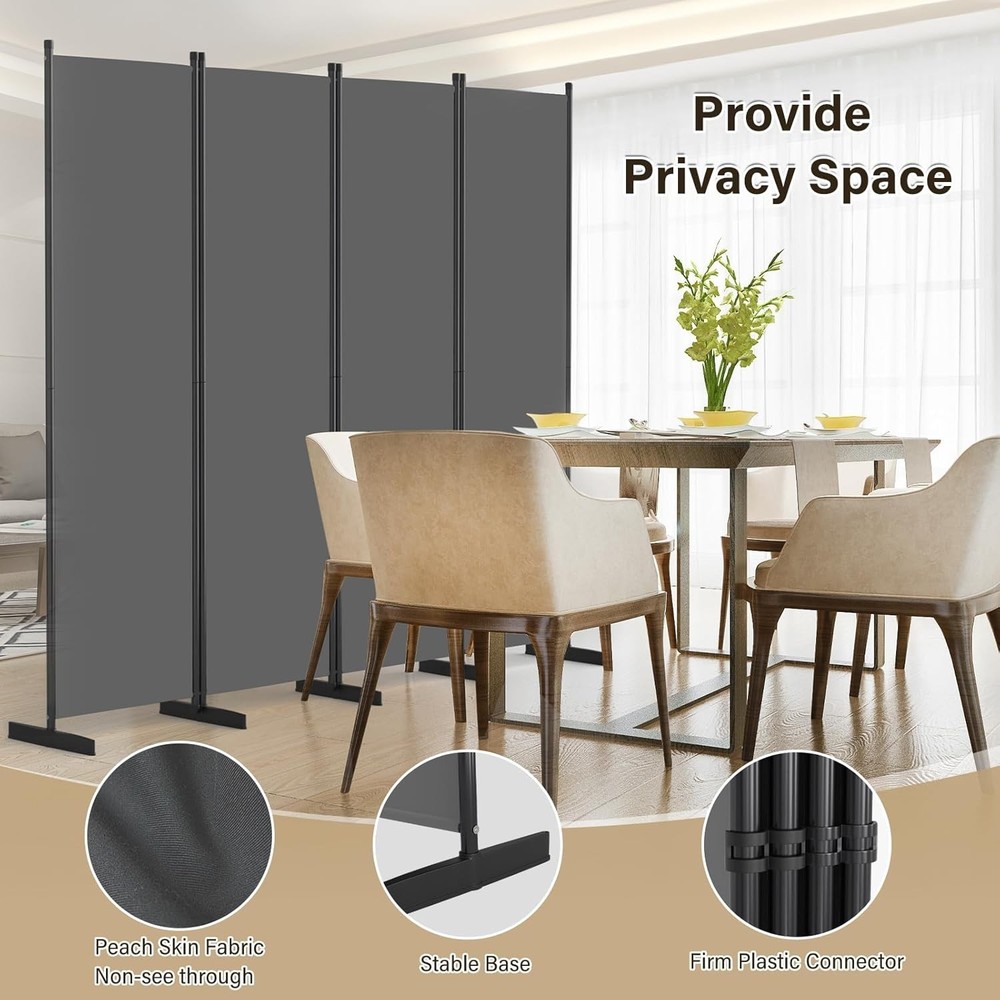 Room Divider 4 Panel 80" W Portable Wall Divider Room Separation Freestanding
