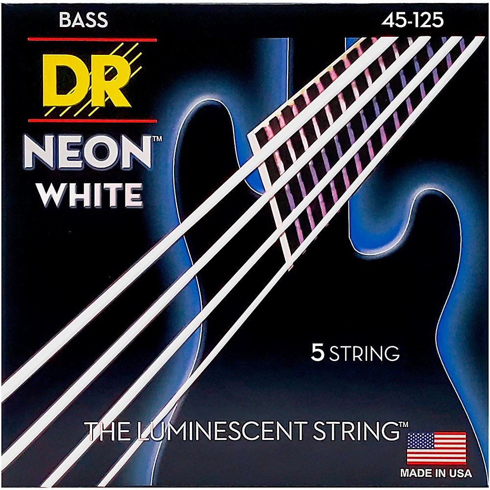 DR Strings Hi-Def NEON White Coated Medium 5-String Bass Strings