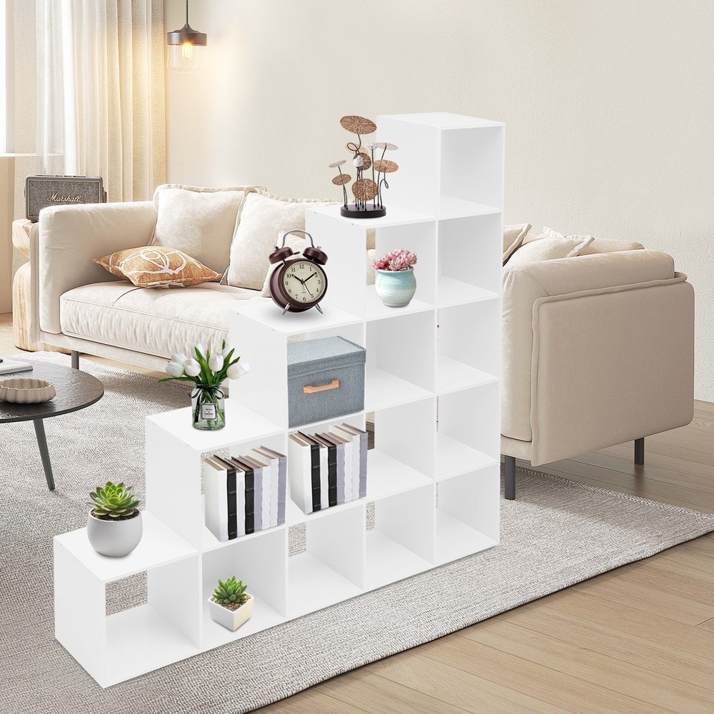 15-Cube Ladder Cube Storage Bookcase L-Shaped Corner Shelf for Home&Office White