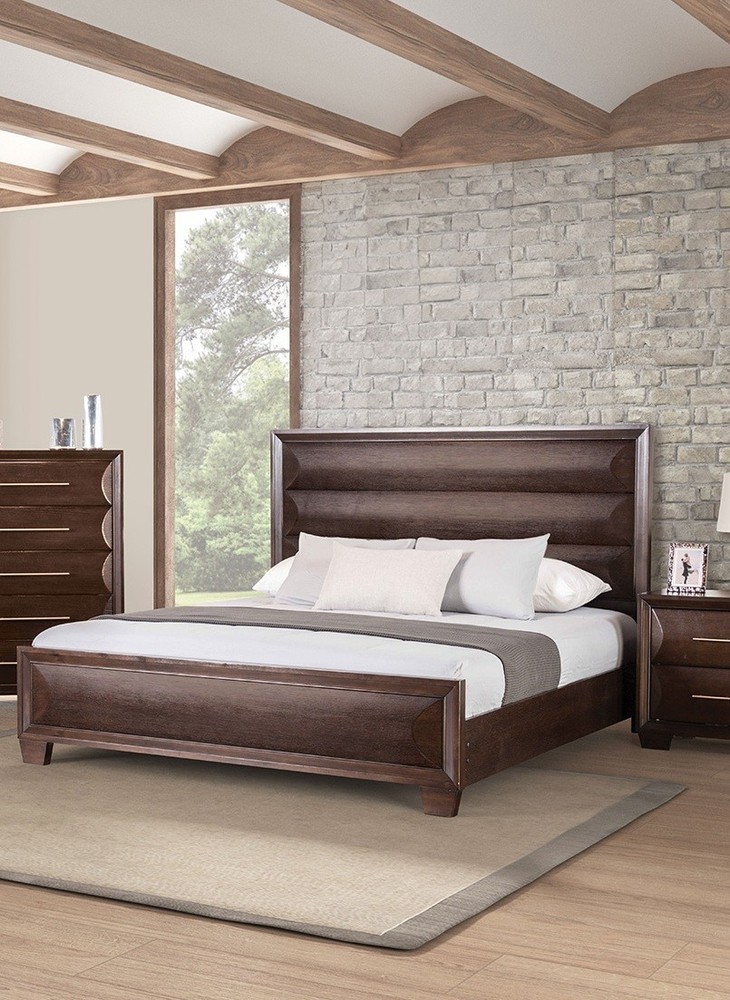 Transitional Style Eastern King Size 4pc Bed Set Espresso Finish Bedroom