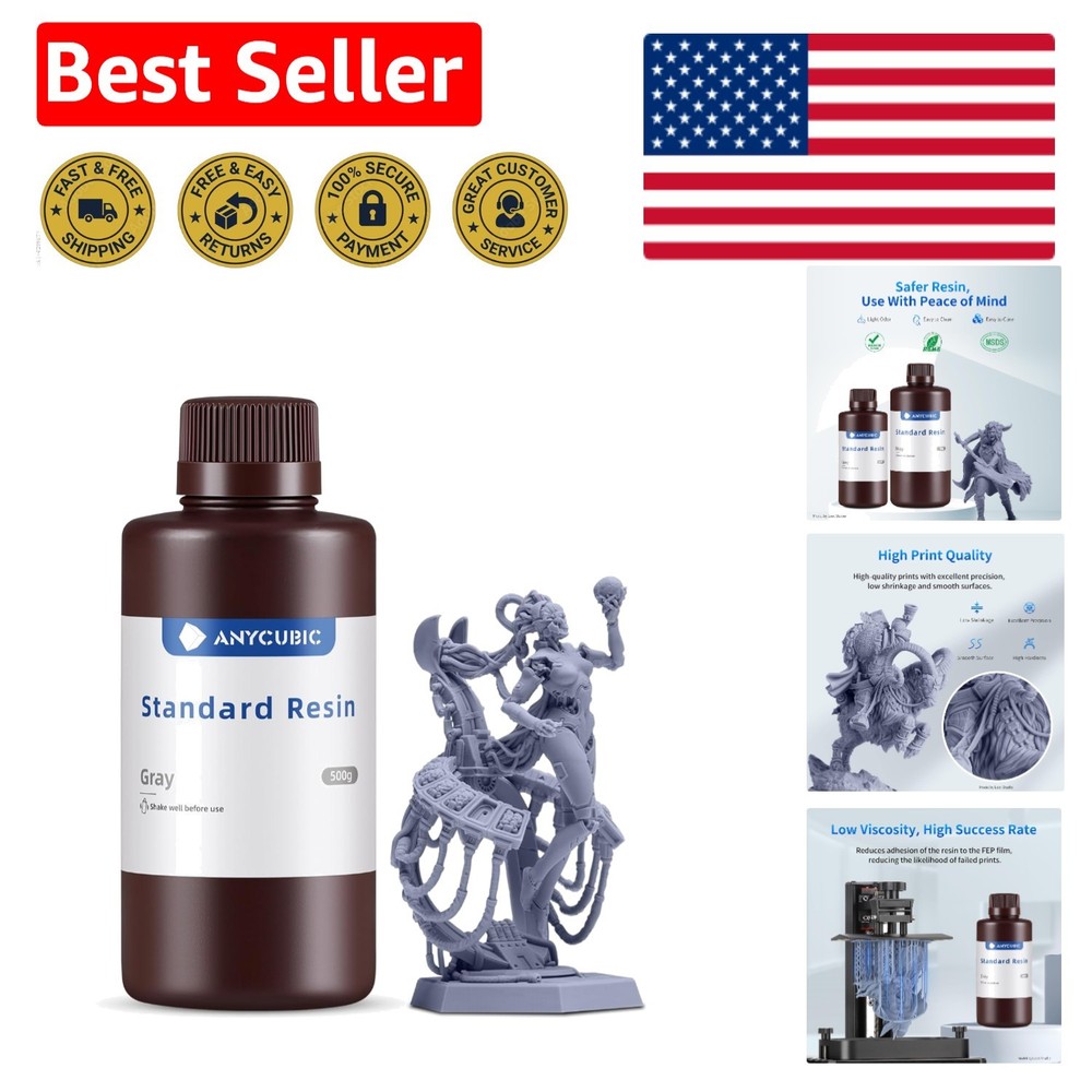 405nm SLA Grey 3D Printer Resin 500g - Safe Packaging & Universal Compatibility