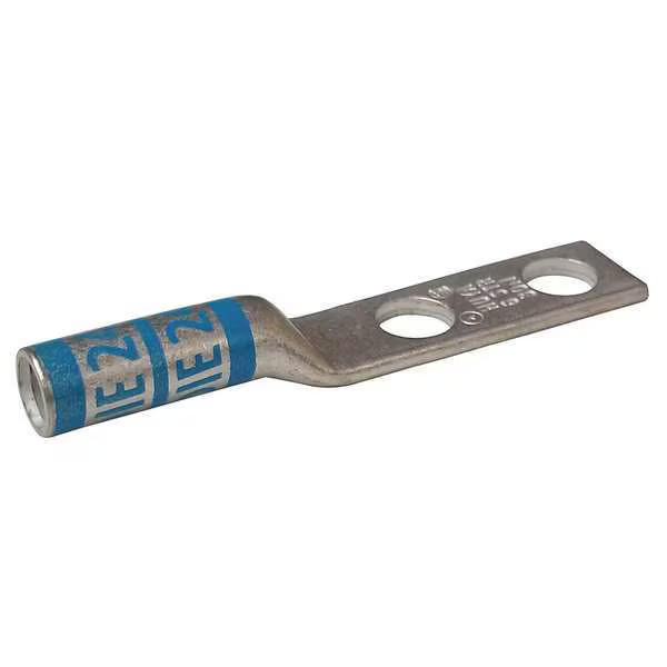 Two-Hole Compression Lug, 6 AWG Max, 1/2 in Stud, Long Barrel, Copper, Blue