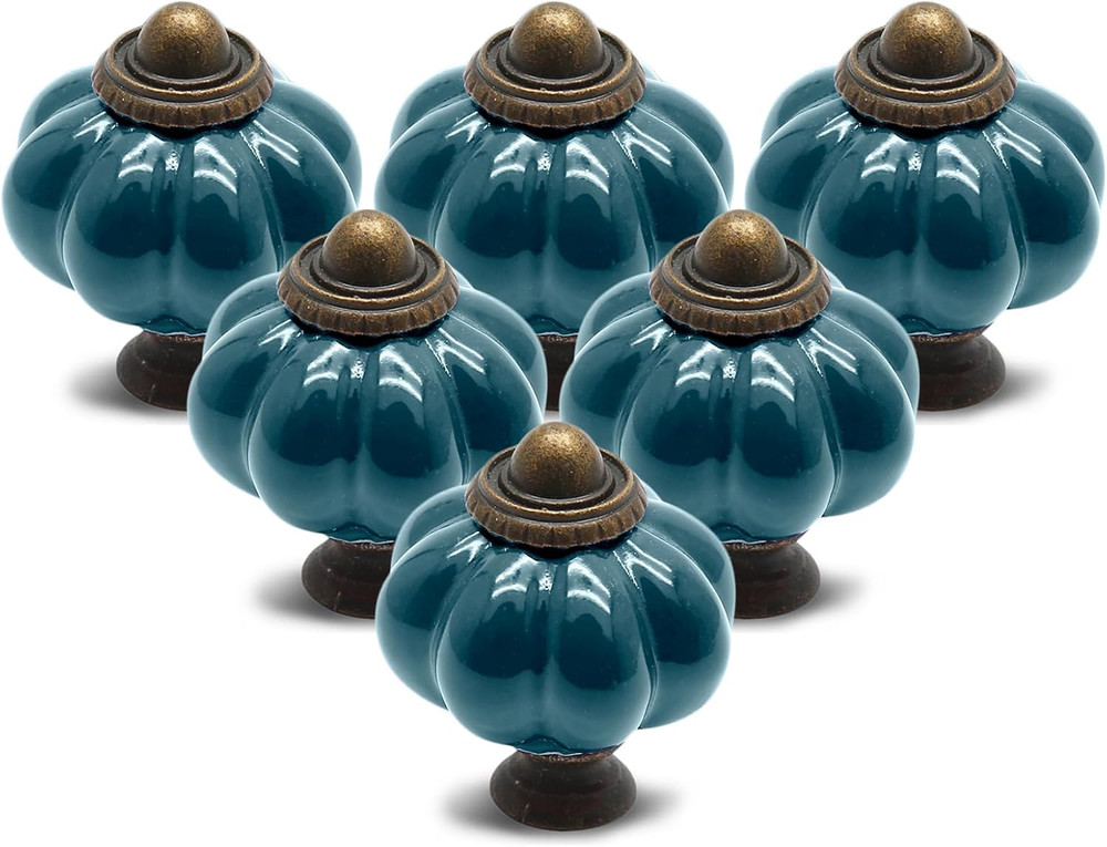 12pcs Teal Vintage Ceramic Cabinet Knobs and Drawer Pulls with Mounting Screws