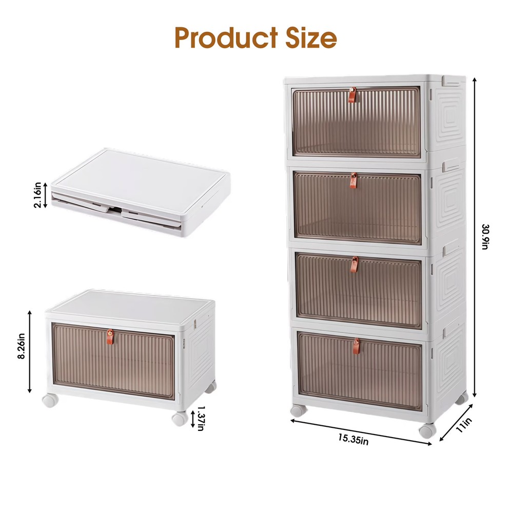 GARITIN 4 Tier 92 Qt Stackable Plastic Storage Bins w/ Lids Wheels Doors for